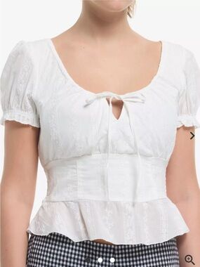 White Peasant Blouse with Tie Front Romantic Hot Topic cottagecore